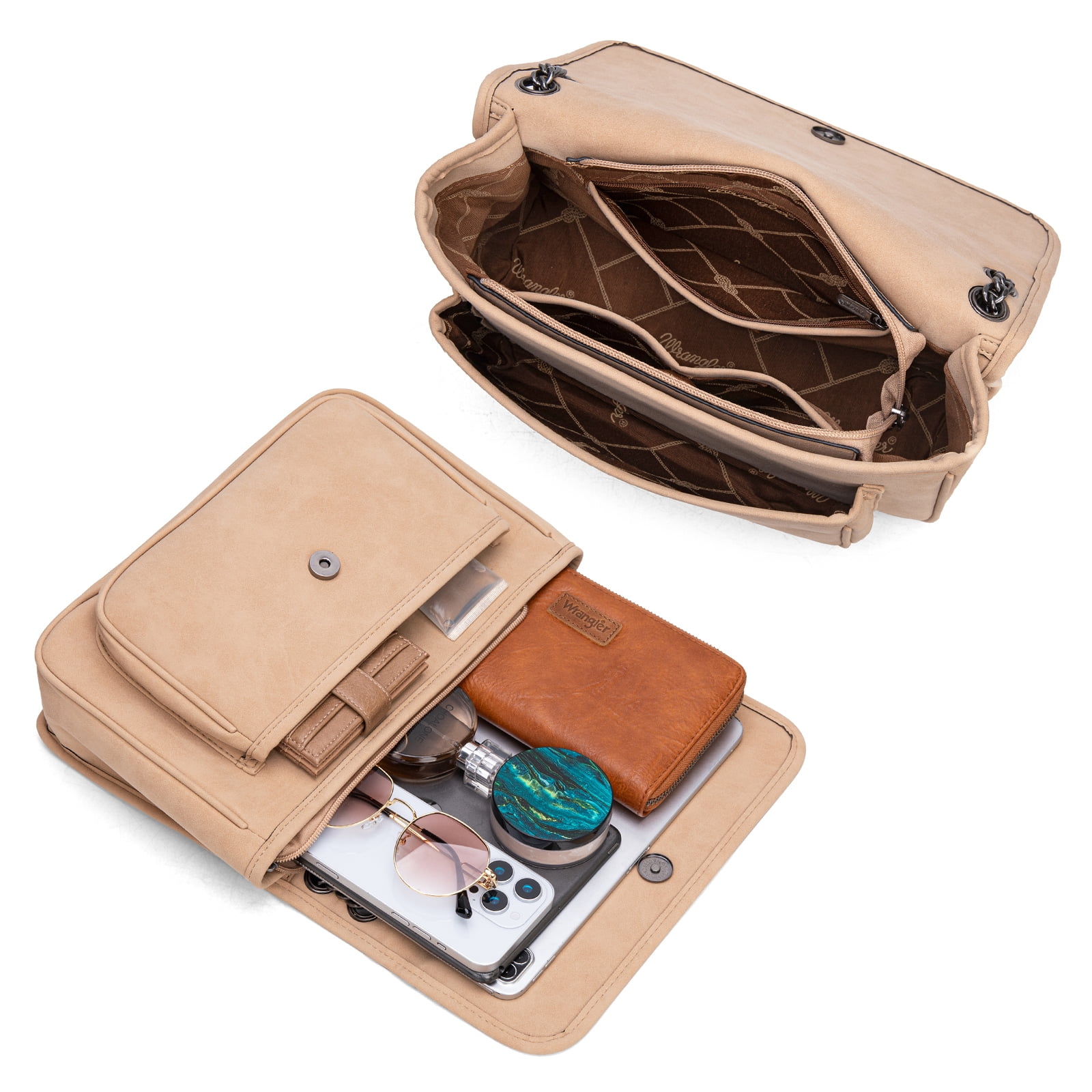 Wrangler Shoulder Bag for Women Retro Purses and Handbags Crossbody Bags with Chain Strap, Tan