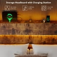 thumbnail image 4 of Honfach Floating King Size Bed Frame with LED Lights & Charging Station, Platform Bed with Wooden Storage Headboard, Steel Slats Support,Vintage Brown, 4 of 9