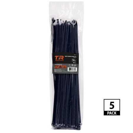 TR Industrial Multi-Purpose UV Resistant Black Cable Ties, 14", 500pk
