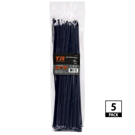 TR Industrial Multi-Purpose UV Resistant Black Cable Ties, 14", 500pk