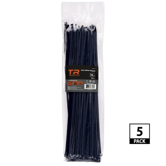 TR Industrial Attaches de Câble Noir Résistant aux UV, 14 Pouces, Pack de 500