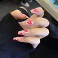 thumbnail image 1 of Prensa sobre uñas, uñas postizas largas, cubierta completa, puntas de uñas postizas rosas, diseño de estilo de amor, uñas para mujeres y niñas, 24 Uds., 1 of 4