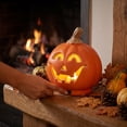 thumbnail image 5 of Halloween Pumpkin Decor 5 Inch Ceramic Pumpkin Lantern, Light Up Indoor Halloween Decor for Home Party Tabletop Display Orange Jack O Lantern Decor, 1 Pack, 5 of 5