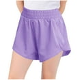 thumbnail image 3 of Mwjwdo Girls Athletic Workout Gym Shorts with Zip Pockets High Waisted Running Shorts Summer Sports Clothes for Kids 3-13 Years Purple 120, 3 of 7