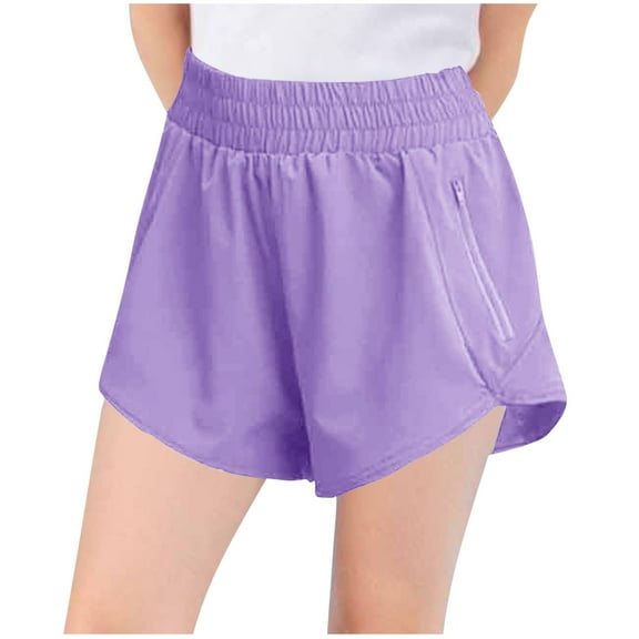 ZQUUVOU Kids Athletic Yoga Shorts Solid Color Modern Side Zipper Casual Play Shorts for Boys Girls Summer Purple