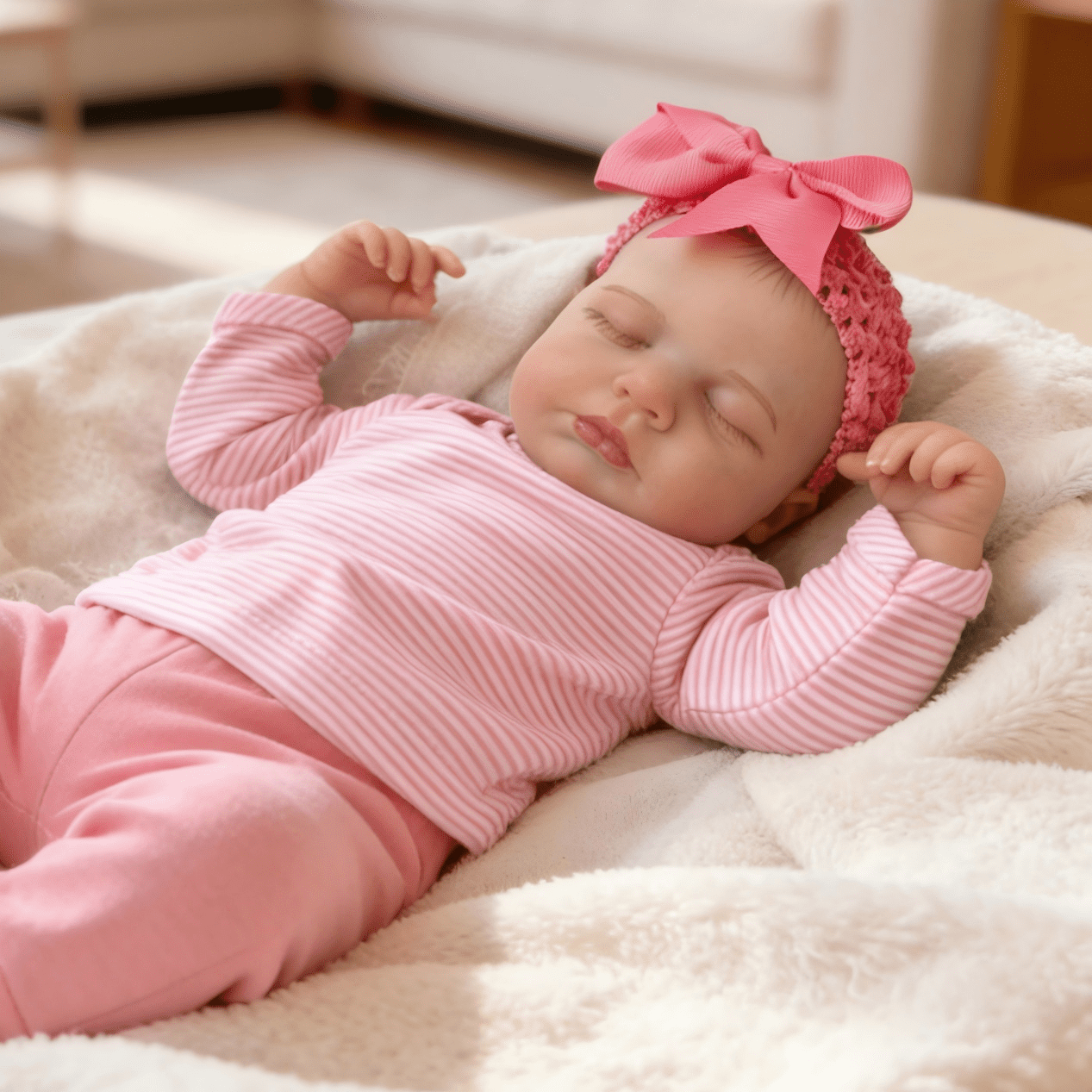iCradle Cute Lifelike Handmade Sleeping Reborn Baby Dolls Girl 19 Inch 48 cm Soft Cloth Body Painted Hair Realistic Newborn Baby Dolls with Pink Clothes for Kids Age 3+