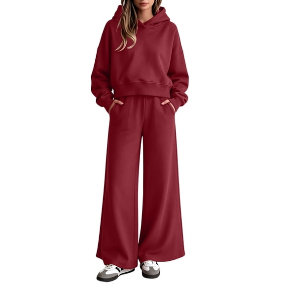 Yutgune Women's 2 Piece Sweatsuit Casual Fall Long Sleeve Hoodie Loose Wide Leg Sweatpants