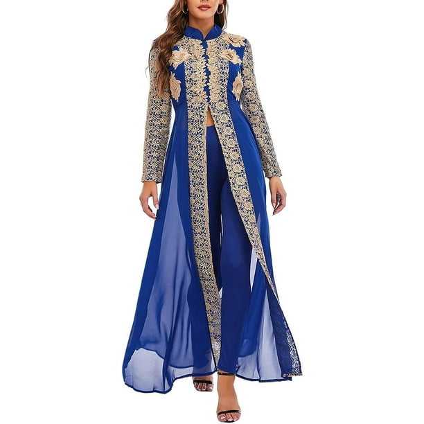 BlueXX-Large)Dubai Muslim Sets Dress Kaftan Turkish Islamic Clothing  African Dresses for Women Robe 