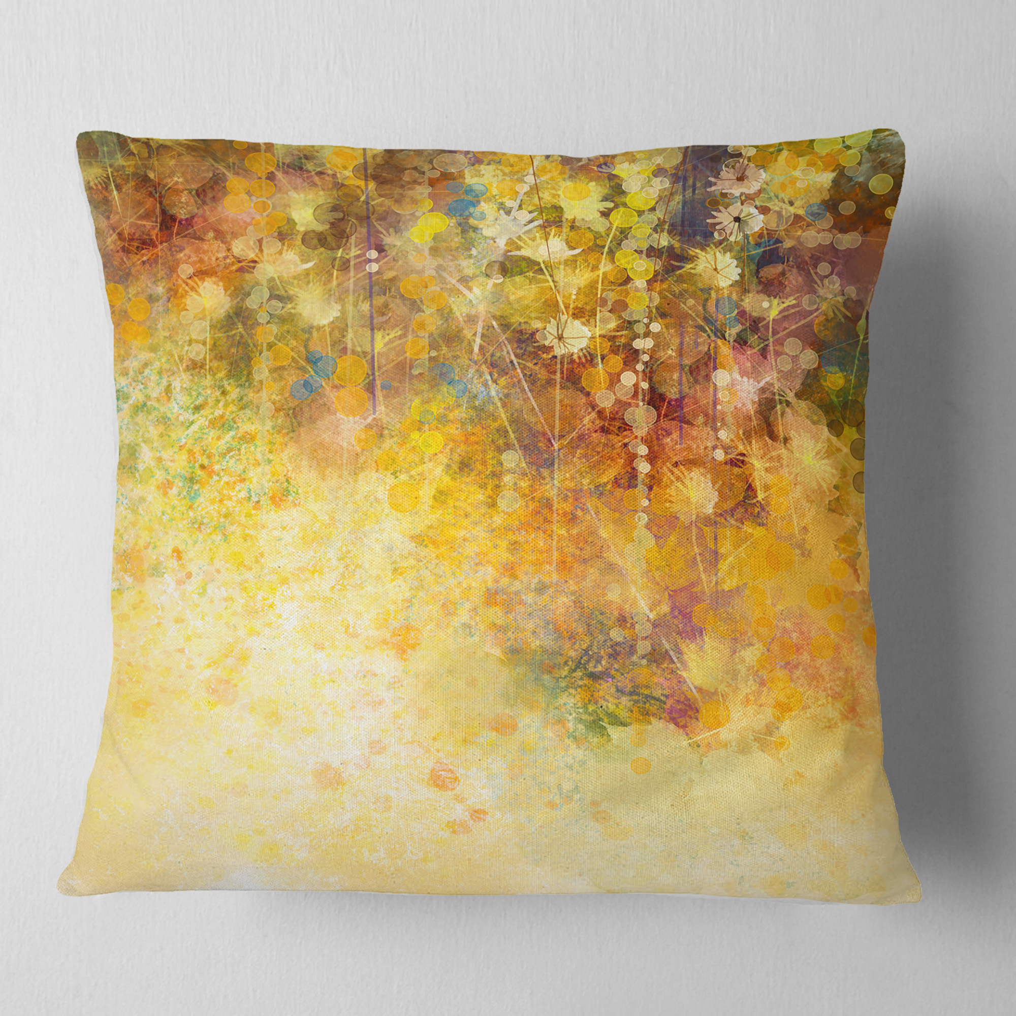 Designart White Flowers and Soft Color Leaves - Floral Throw Pillow - 16x16