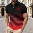 thumbnail image 1 of Pisexur T-shirt à Manches Courtes pour Homme Homme Décontracté Ample Mode Rayé Feuille d'Érable Imprimée Bouton Chemise à Manches Courtes Col Rabattu Rouge,m, 1 of 5