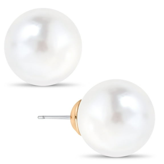 Humble Chic Classic Simulated Pearl Studs - Lustrous Round Post Earrings, 14mm Pink