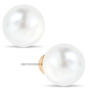 Humble Chic Simulated Pearl Studs - Big Faux Round Oversized Earrings, 14mm White
