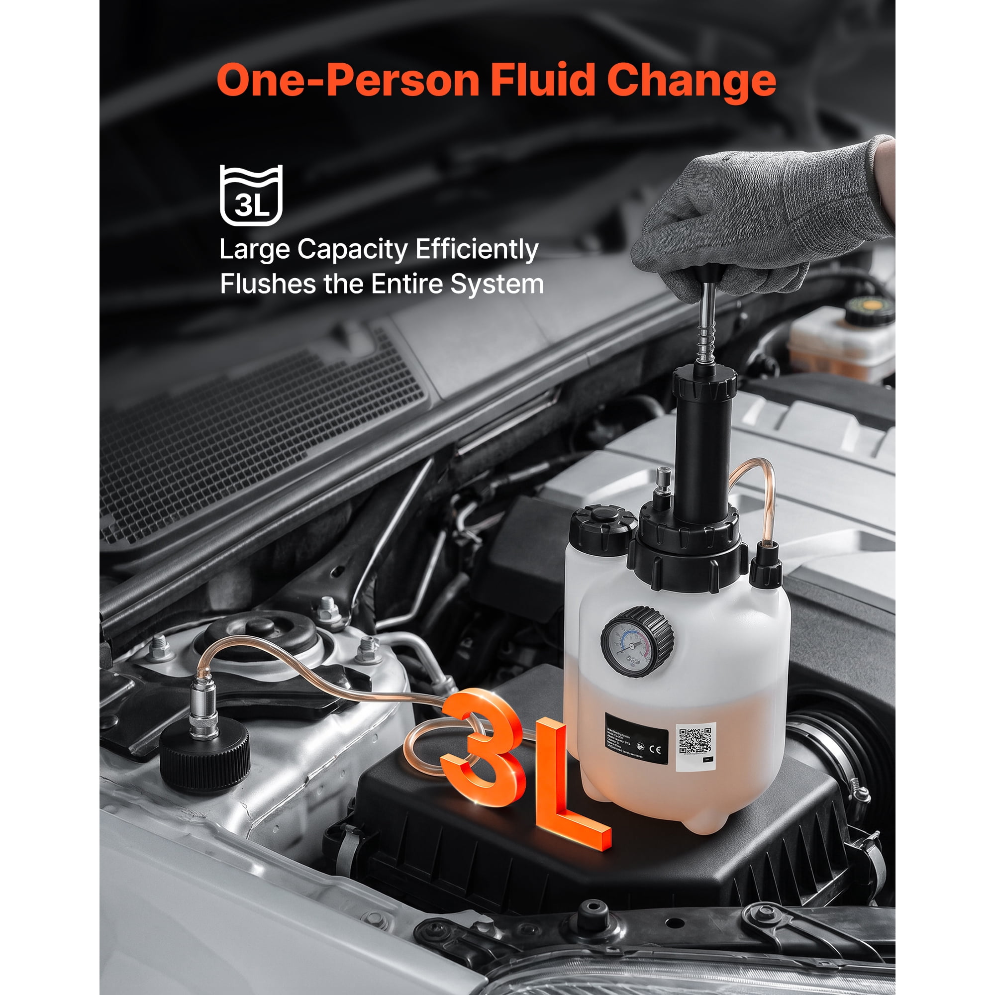 KFFKFF 3L Manual Brake Bleeder Kit with 1L Waste Bottle & 5 Cylinder Adapters, Single-Person Brake Fluid Pressure Bleeder for Various Vehicles