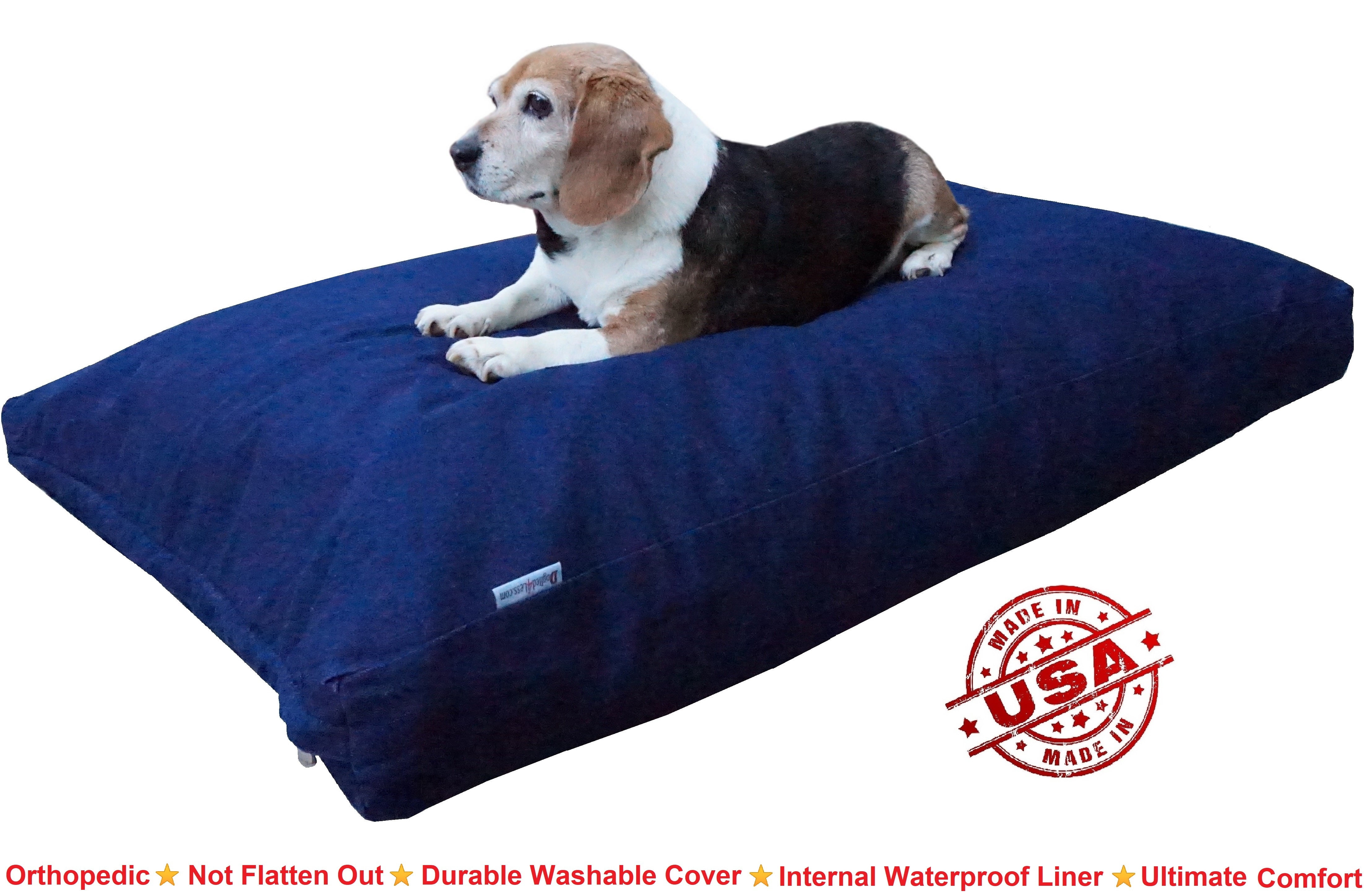 Dogbed4less Orthopedic Shredded Foam Dog Bed Pillow 55"x37" with Washable Waterproof Denim Cover