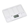 thumbnail image 4 of Organizador de pastillas inteligente portátil con 4 compartimentos, pantalla LCD, función de memoria, 8 alarmas programables y 5 tonos de alerta, disponible en blanco., 4 of 7