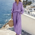 thumbnail image 3 of Yokua Women's long sleeved shirt two-piece loose cotton and linen button up cardigan pants set, 3 of 10