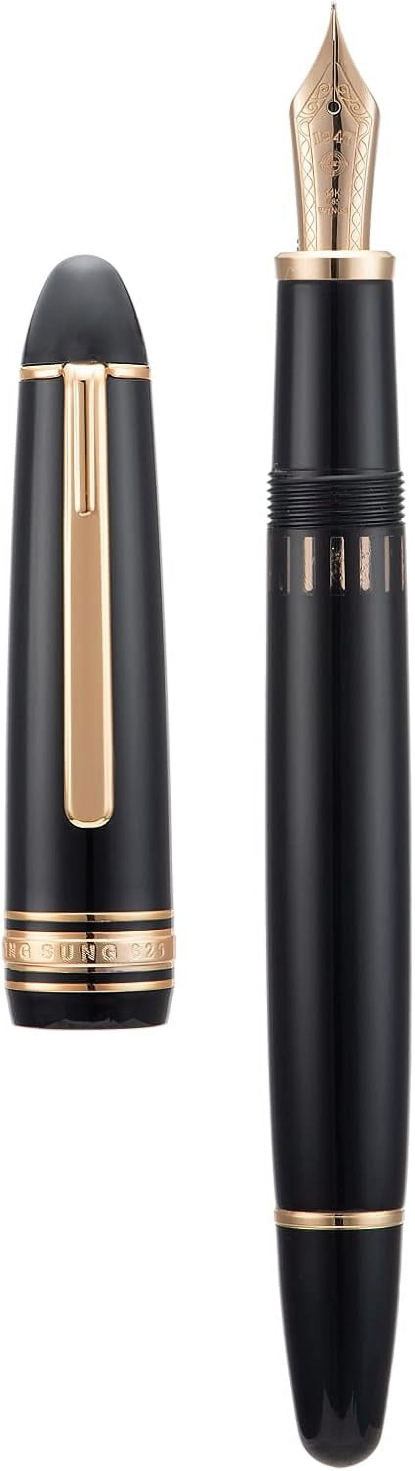 Lanxivi Yongsheng 629 Fountain Pen Piston Filling Black Resin,14K Fine Nib Torpedo Shape Gold Pen with Pen Case Set