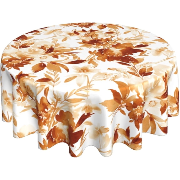 Burnt Orange Tablecloth Round 60 Inch Fall Watercolor Flower Table Cloth,Stain Resistance Polyester Summer Season Leaves Floral Table Covers for Kitchen Dining,Small Tablecloth for Party Picnic
