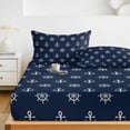 thumbnail image 6 of Full Size Fitted Sheet Set - Nautical Coastal 3 Piece Bedding Sets 16" Deep Pocket Fitted Sheet with 2 Pillowcases, Vintage Ocean Anchor Rudder Simple Navy Blue Brushed Microfiber Hotel Bed Sheets, 6 of 9