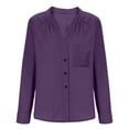 thumbnail image 4 of Women's Long Sleeve Shirt, Small V Neck Button Up Cardigan Style with Chest Pocket, Casual Loose Fit Blouse for Daily Wear, Office Outfits and Spring Summer Essential Wardrobe-Purple, 4 of 8