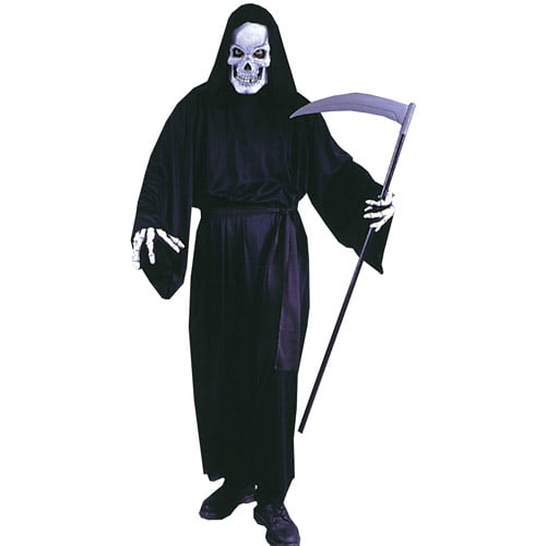 Adult Mr Grim Reaper Costume Mens Soul Taker Halloween Fancy Dress Outfit 