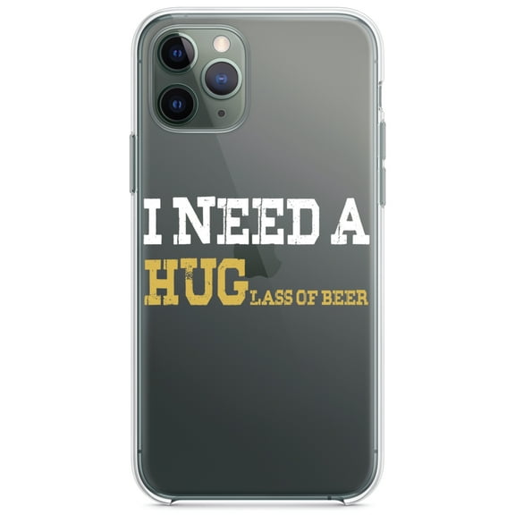 DistinctInk Clear Shockproof Hybrid Case for iPhone 11 (6.1" Screen) - TPU Bumper Acrylic Back Tempered Glass Screen Protector - I Need a HUGlass of Beer