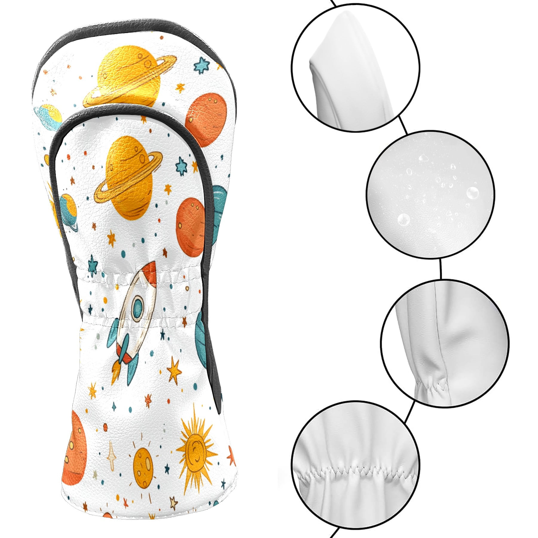 Golf Club Covers PU Leather Waterproof Head Covers for Fairway Woods Hybrids Spaceship Sun