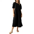 thumbnail image 2 of Viadha Summer Clothes Women's Bubble Sleeve Round Neck Patchwork Loose Casual Shirt Long Dress, 2 of 9
