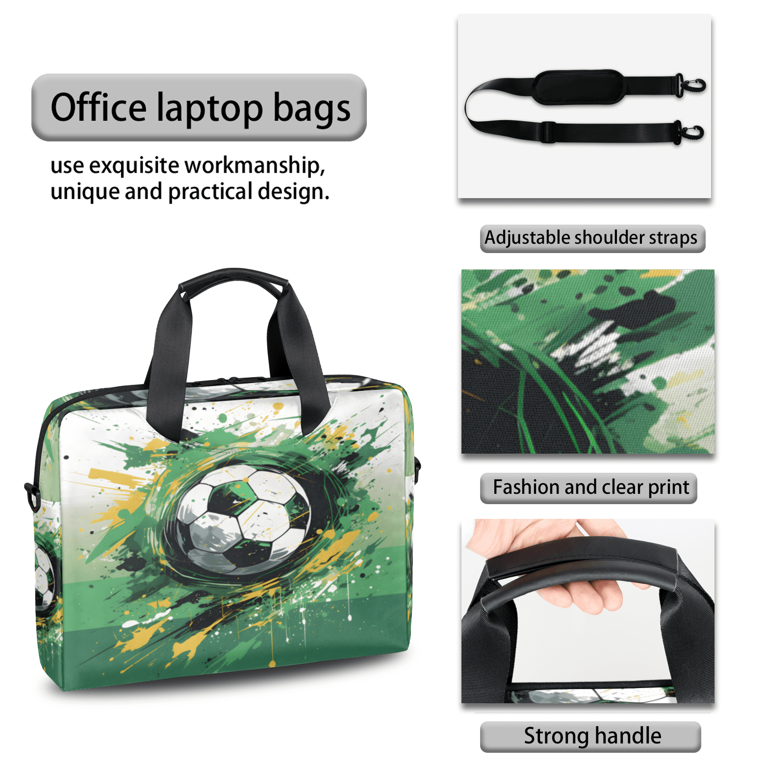 Herdesigns Graffiti Soccer Laptop Bag for Women Men, Computer Case Briefcase Messenger Bags, 15-15.6 inch Laptop Sleeve Shoulder Bag