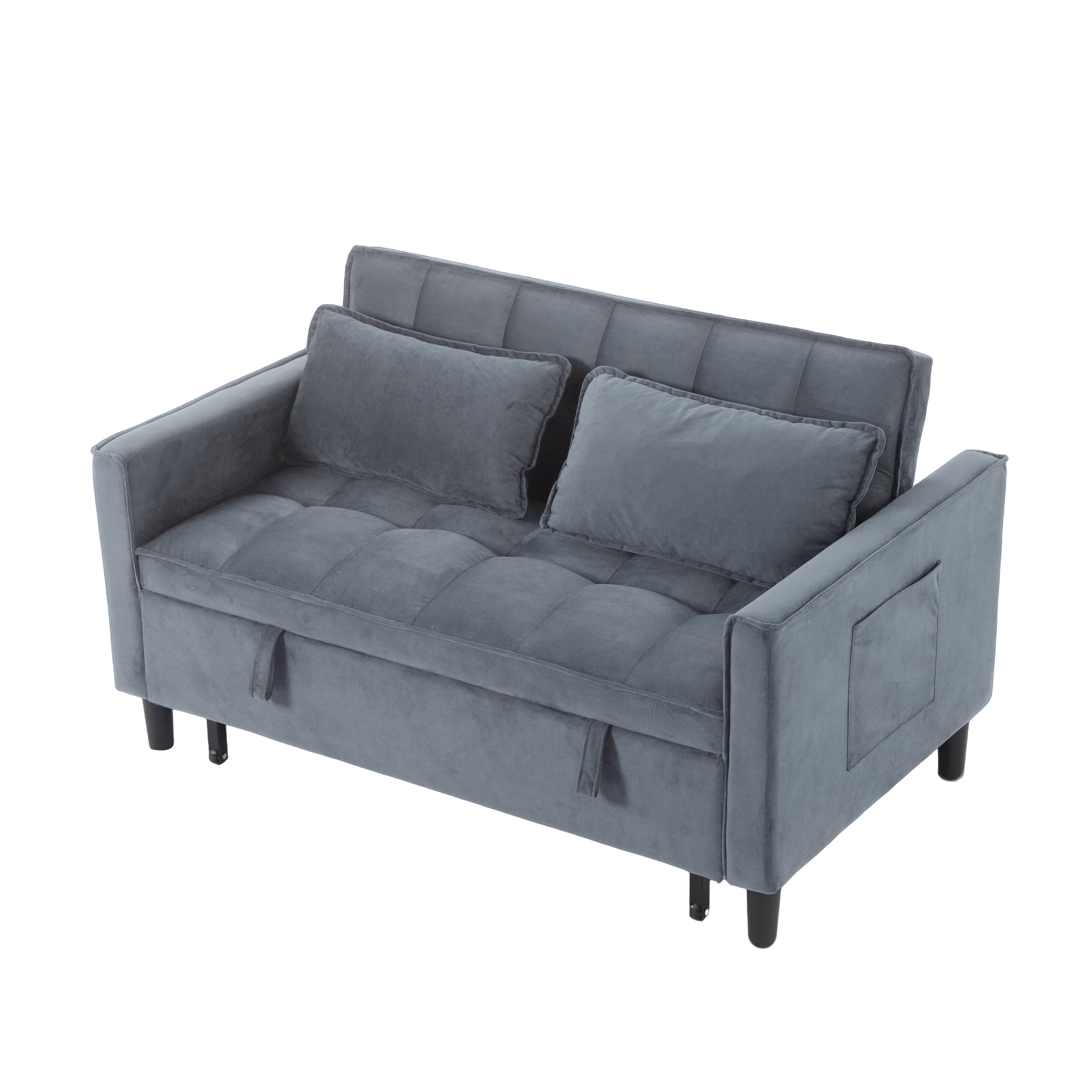 Gewnee 53.94”Convertible Sofa Bed,Pull-Out Sleeper Loveseat with 3 Angle Reclining & Storage Pocket,Futon Sofa for Small Space & Guest Room.Dark Grey
