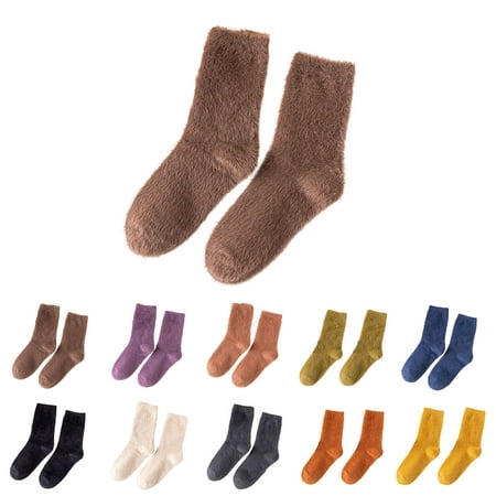 

1 Pair Women Winter Socks Soft Bouncy Cozy Solid Color Thicken Keep Warm Plush Fluffy High Elasticity Stockings for Everyday Life Beige