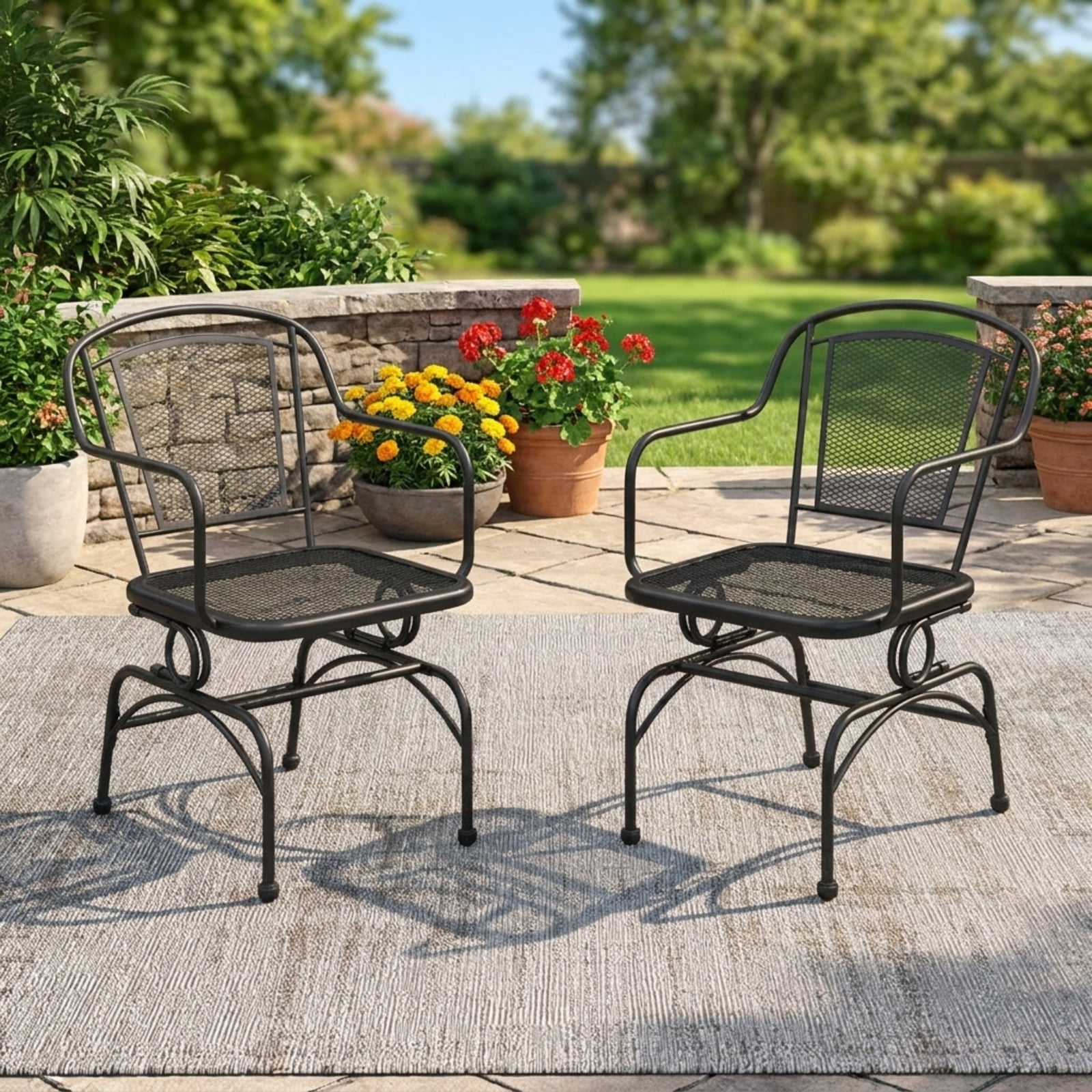 Biotree Outdoor Rocking Chairs Set of 2 with Mesh Backrest and Seat All-Metal Frame for Porch Patio Yard and Garden, Black