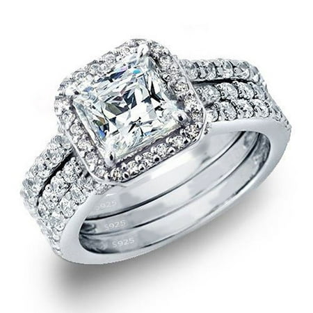 Devuggo 3 Piece Ring Band Set 3.28Ct Princess Cut Sterling Silver CZ Wedding Engagement for Women