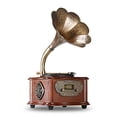 thumbnail image 1 of LuguLake Tocadiscos Retro Tocadiscos Todo en Uno Fonógrafo Vintage Gramófono Nostálgico para LP con Bocina de Cobre, Altavoz Incorporado Entrada Auxiliar de 3,5 mm/USB, 1 of 5