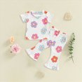thumbnail image 2 of Toddler Girl Short Set Baby Girl Summer Outfits Floral Short Sleeve T-Shirt & Flared Pants Set Cute Toddler Clothes Toddler Girl Summer Clothes, 2 of 4