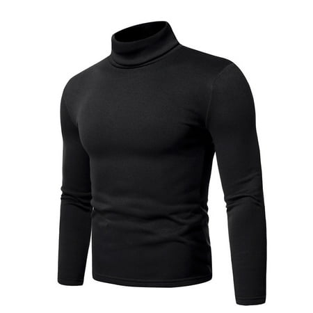 Fall Clearance Deals! EINCcm Men Fall Winter Tops Clearance, Turtleneck Sweaters for Men Long Sleeve Solid Color Turtleneck Bottoming Tops Stretch Slim Fit Blouse, Black, M