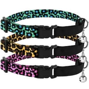 Breakaway Cat Collar Leopard Print Safety Collars for Cats Kitten with Bell Elastic Strap Adjustable Size 7-11 Inch, Pink