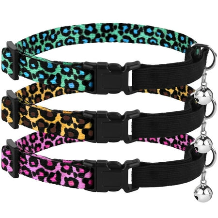 Breakaway Cat Collar Leopard Print Safety Collars for Cats Kitten with Bell Elastic Strap Adjustable Size 7-11 Inch,