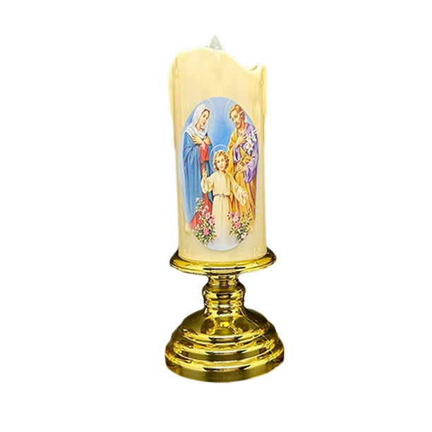 Lámpara de velas de oración sin llama, luces de velas artificiales, luz de Pilar LED, luces de vela LED para linternas religiosas de aniversario Virgen BLESIY luz de las velas