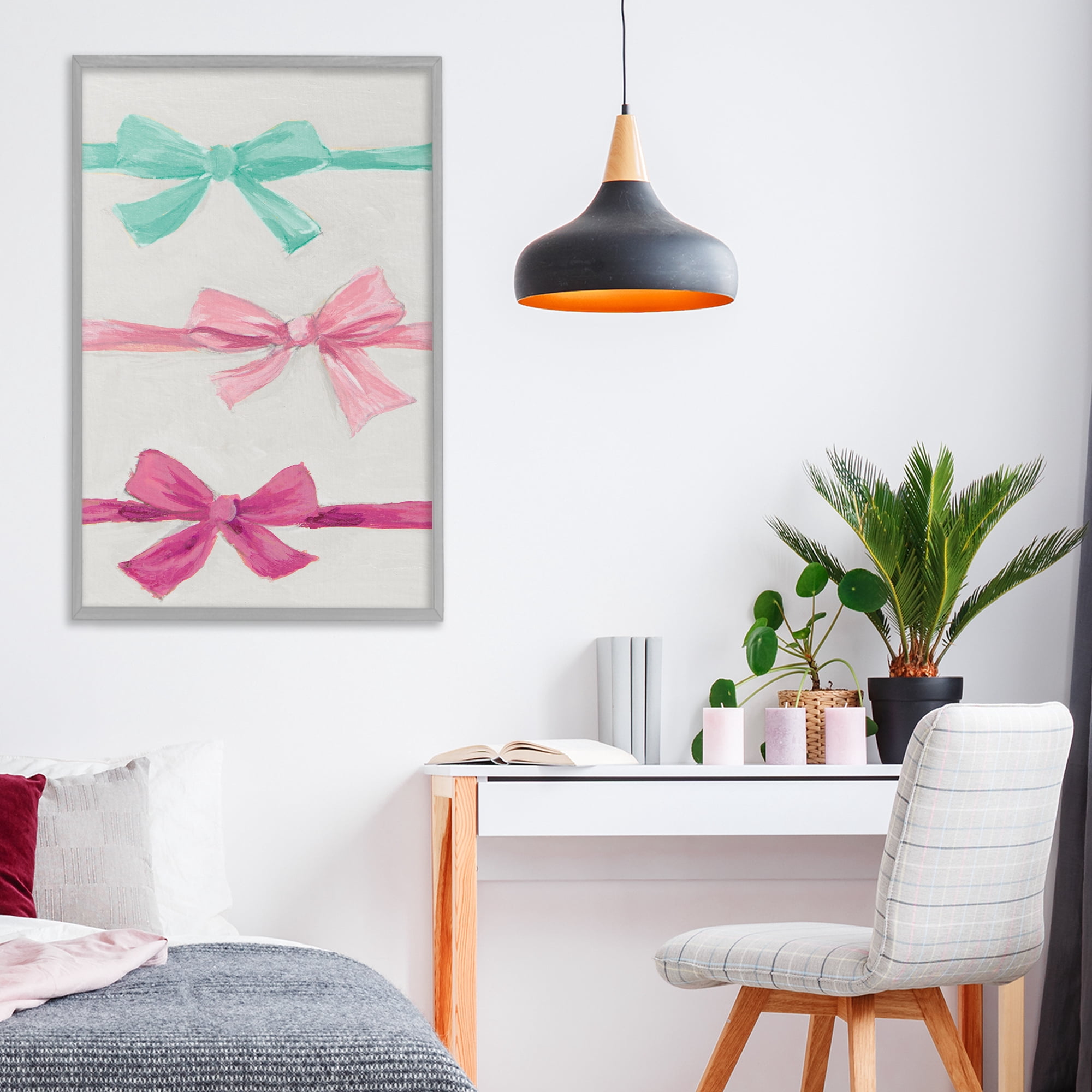Stupell Industries Ribbon Bows Trio Gray Framed Giclee Art, design by Lanie Loreth
