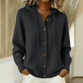 thumbnail image 2 of Women Fall Winter Solid Color Chunky Knit Long Sleeve Button Front Button Up Hooded Cardigan Sweater Jacket Casual Stylish Daily Fashion Outerwear Autumn Winter Office Home Clothing Black 3XL, 2 of 7