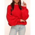 thumbnail image 4 of Women'S Oversized Sweater Crewneck Fall Winter Long Sleeve Fuzzy Warm Knit Pullover Sweaters Trendy Outfits Red M, 4 of 8