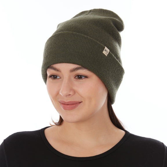 100% Merino Wool - Midweight Everyday Knit Cuff Beanie - Warm Winter Hat - Olive Drab
