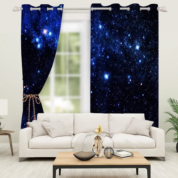 Navy Blue Blackout Curtain Set of 2 Panels Thermal Insulated Space Star Curtains for Kids Bedroom,42x63 inch Long Grommet Curtains
