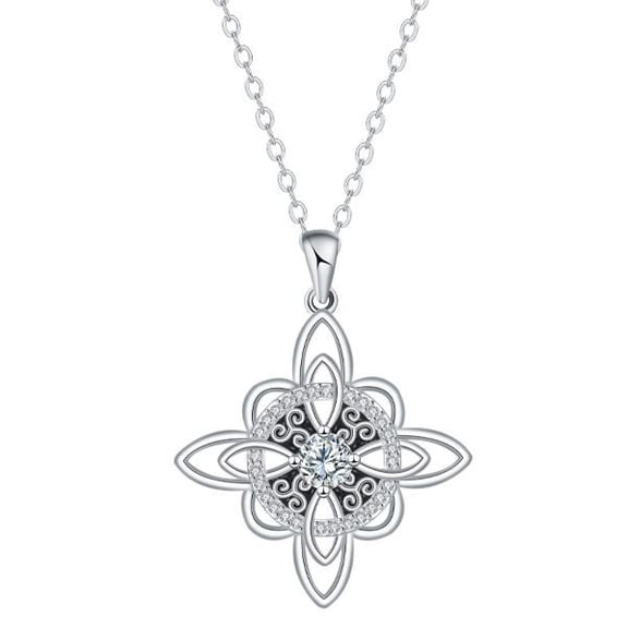 Celtic Witch Knot Pendant Necklace with Sparkling Cubic Zirconia, Wiccan Protection Amulet Jewelry