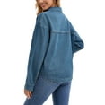 thumbnail image 3 of INSPIRE CHIC Women's Coat Denim Flat Collar Long Sleeve Button Down Casual Shacket with Pockets  L Dark Blue, 3 of 6