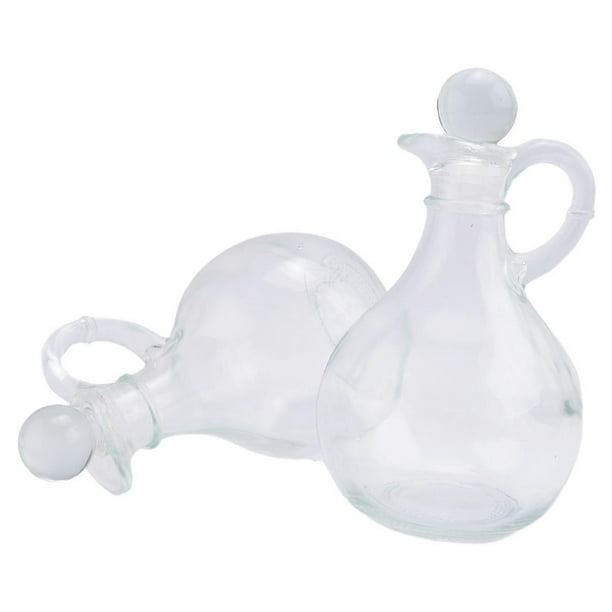 Glass Oil and Vinegar Bottles (2 Piece Set) Round Glass Oil Dispenser Bottle with Stopper