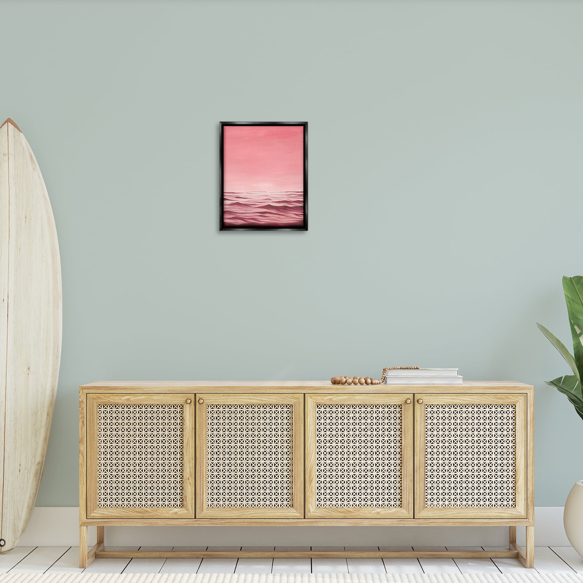 Stupell Industries Pink Sea Waves Coastal Painting Black Floater Framed Canvas Art Print Wall Art, 17 x 21