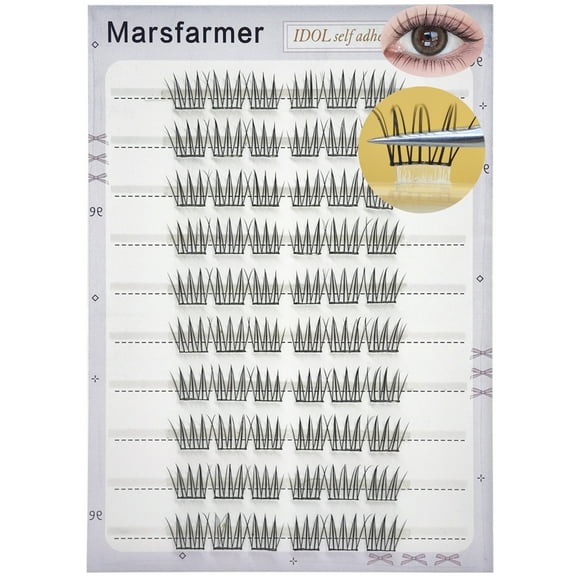Marsfarmer 60Pcs Pre Glue False Eyelashes Clusters Extension Self Adhesive C Curl Idol 10-12mm Black