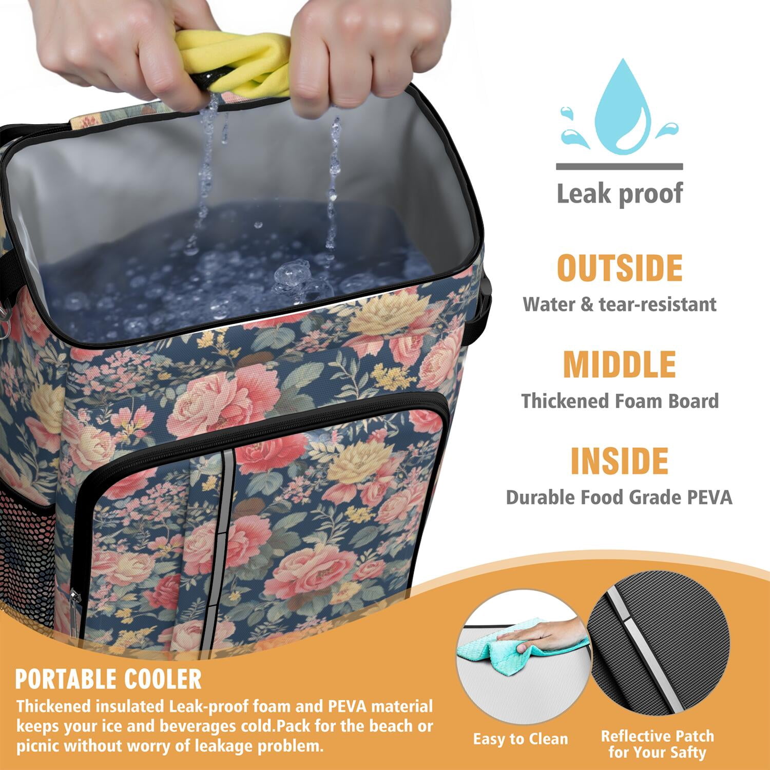 Travel Cooler Bag - Pioneer Flower Camping Beer Cooler Backpack with Bottle Opener- Waterproof Insulated Picnic Backpacks - Cooler Bag for Beach